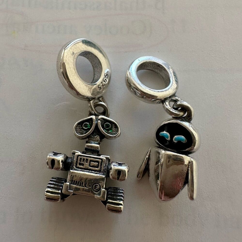2 NWOT Wall-E & Eva Pixar x Pandora FIT Silver Charms - Picture 2 of 12